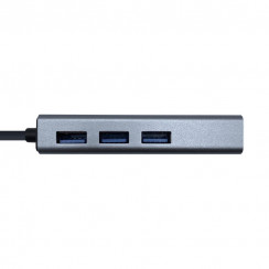HUB USB Aisens A109-0396 Gris + Adaptador Lan, Usb Tipo-C Macho / Conectores 3*Usb-A Hembra RJ45 10/100/1000 Ethernet