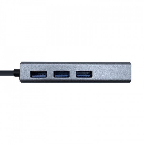 HUB USB Aisens A109-0396 Gris + Adaptador Lan, Usb Tipo-C Macho / Conectores 3*Usb-A Hembra RJ45 10/100/1000 Ethernet
