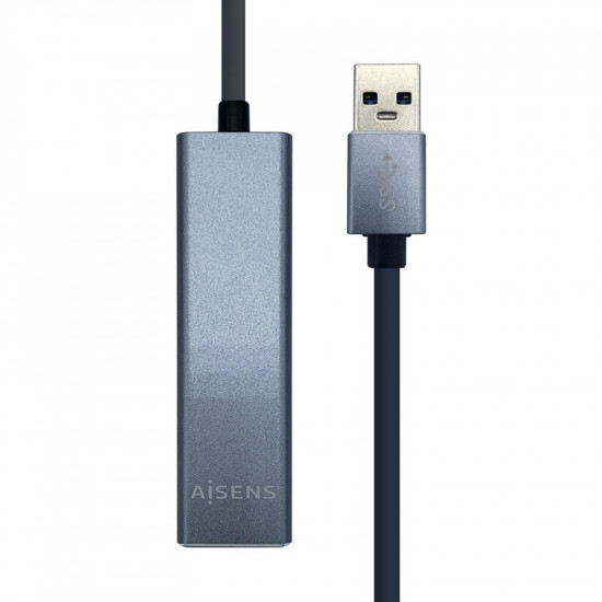 Aisens Conversor Usb 3.0 A Ethernet Gigabit 10/100/1000 Mbps + Hub 3 X Usb 3.0, Gris, 15 Cm