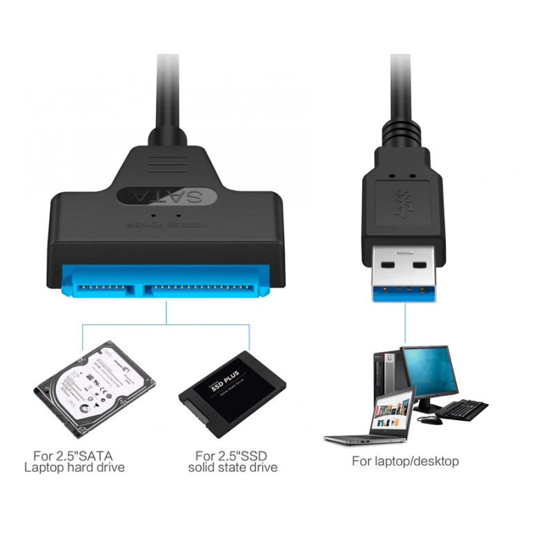 Cable USB SATA 3 adaptador a USB 3.0, compatible con disco duro externo HDD SSD de 2,5 pulgadas, Cable Sata III de 22 pines, Nue