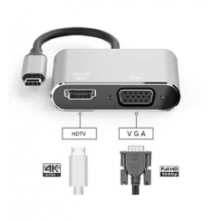 Convertidor tipo C a HDMI y VGA 4K HDMI-Adaptador USB C 3,0 VGA, Nuevo