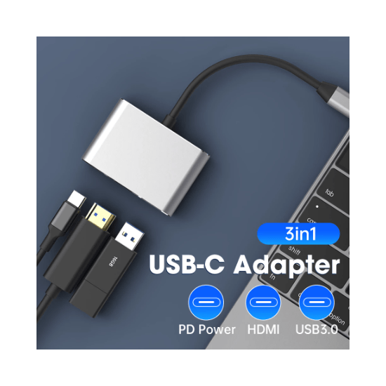 Convertidor USB-C a HDMI, USB-C 3.0 divisor compatible 3 en 1, 4K, PD, Carga Rápida, Nuevo